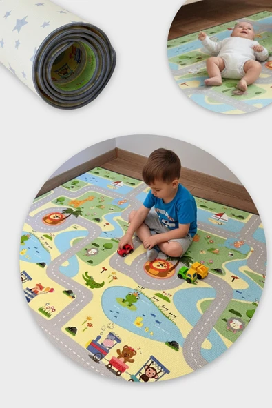 Wellgro Oyun Matı, 200x140x1 cm Çift Taraflı Rulo Oyun Halısı - Resim 3