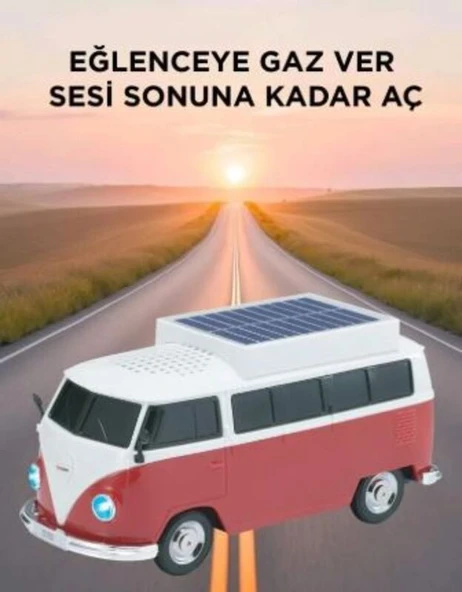 Kırmızı Vosvos Tasarımlı Solar Şarjlı Bluetooth Hoparlör 5W Güçlü Ses - Resim 3