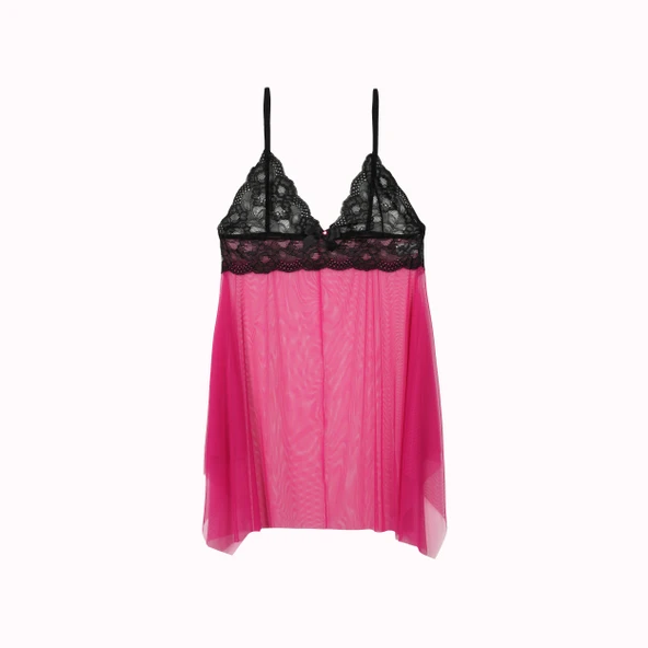 Dantelli Tül Gecelik ve Tanga Takım Türk Malı - Resim 2