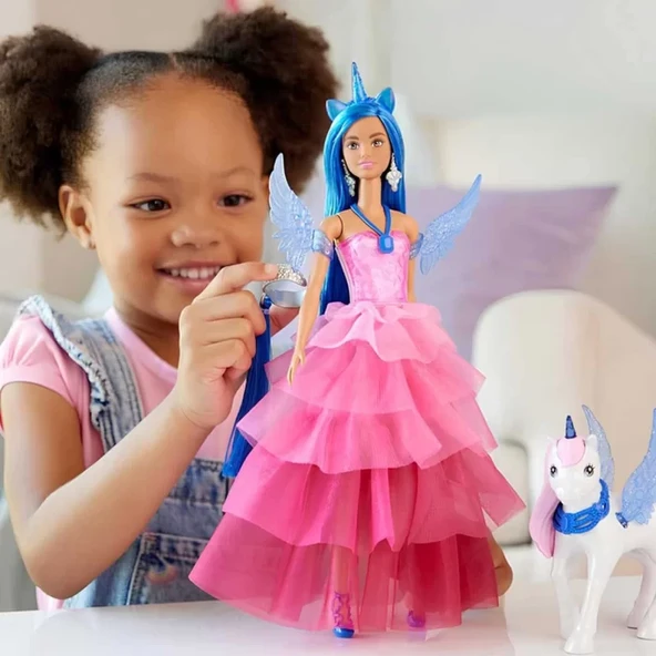 Barbie Mavi Saçlı Prenses Bebek HRR16 - Resim 5