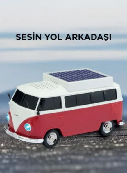 Kırmızı Vosvos Tasarımlı Solar Şarjlı Bluetooth Hoparlör 5W Güçlü Ses - Resim 2