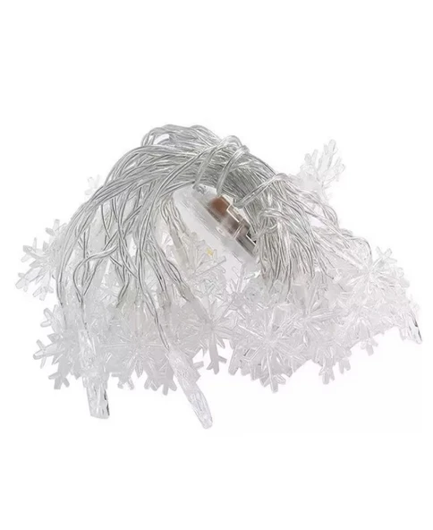 5 Metre 28 Led Yılbaşı Kar Tanesi Işık Zinciri Parti Kutlama Dekor Süsleme Led Işık Pilli Kar Tanesi - Resim 2