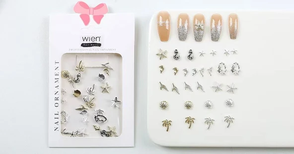 30lu Deniz Tema Metal Tırnak Süsleme Charm Nail Art Charm Taşları WN-508 - Resim 2