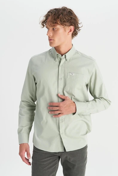 Erkek Tek Cepli Gömlek Mint Green Mint Green L - Resim 5