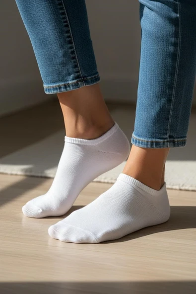 Kadın Pamuklu Görünmez Patik Çorap 4’lü Set – Siyah / Beyaz / Karışık Renk – Kaymaz Silikonlu, Terletmeyen, Konforlu - Resim 4