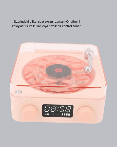 3ü1 Gece Işığı Bluetooth Hoparlör ve Dijital Saat Vintage Plak Çalar Tasarımlı - Resim 3