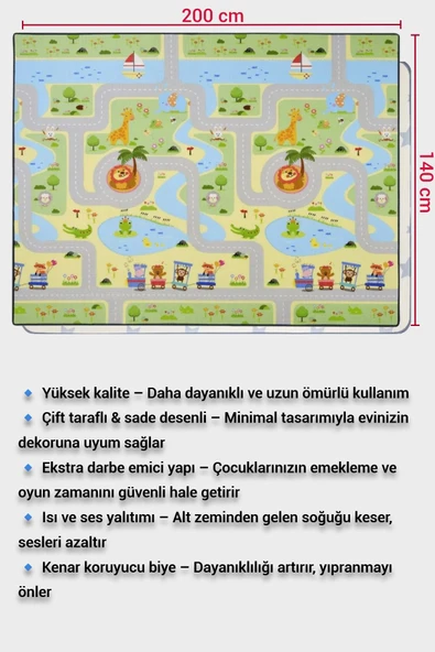 Wellgro Oyun Matı, 200x140x1 cm Çift Taraflı Rulo Oyun Halısı - Resim 4