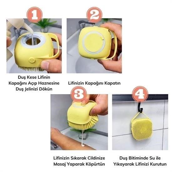 BUFFER® Yumuşak Silikon Malzemeli Esnek Jel Hazneli Masaj Fonksiyonlu Etkili Banyo Duş Kese Lifi - Resim 7