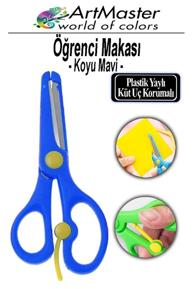 Öğrenci Makası Koyu Mavi 1 Adet Plastik Küt Uç Yaylı Korumalı Çocuk Makası Ana Sınıfı Okul Makası Okul Öncesi Kreş ürün görseli