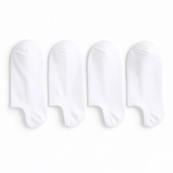 Kadın Pamuklu Görünmez Patik Çorap 4’lü Set – Siyah / Beyaz / Karışık Renk – Kaymaz Silikonlu, Terletmeyen, Konforlu - Resim 6