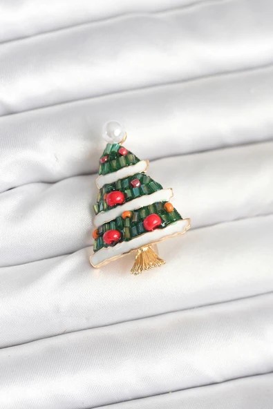 Süslü Çam Ağacı Model Yılbaşı Temalı Broş ürün görseli 1