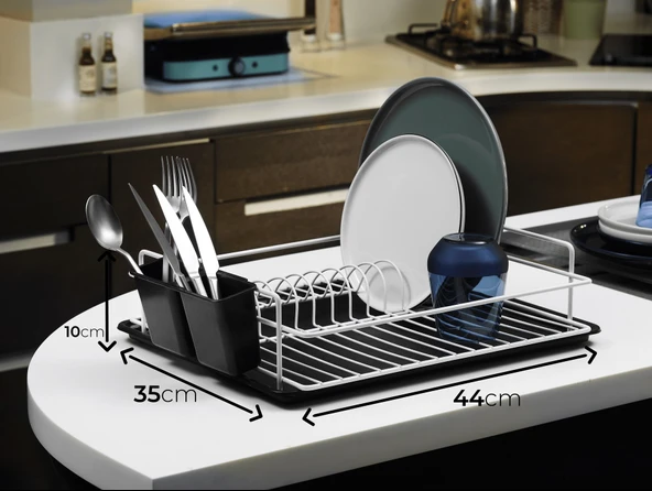 Tek Katlı Beyaz Bulaşıklık – Dayanıklı Paslanmaz Termoplastik Kaplama Bulaşık Sepeti, Tepsili, Tabak ve Kaşık Kurutmalık - TB-01 E - Resim 7