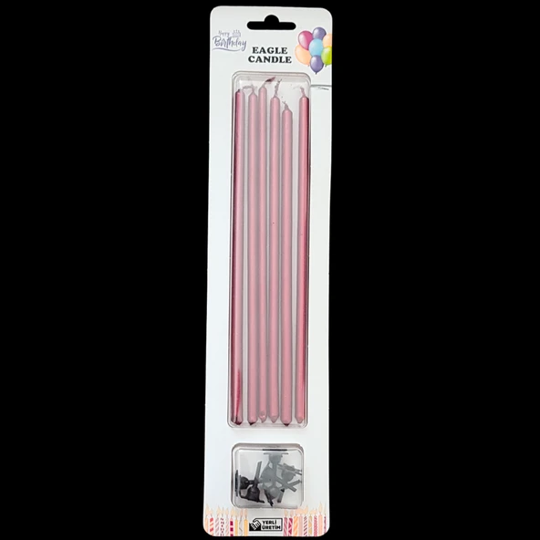 Kırmızı Metalik İnce Uzun Pasta Mum 20 cm * 6 Adet ürün görseli 1