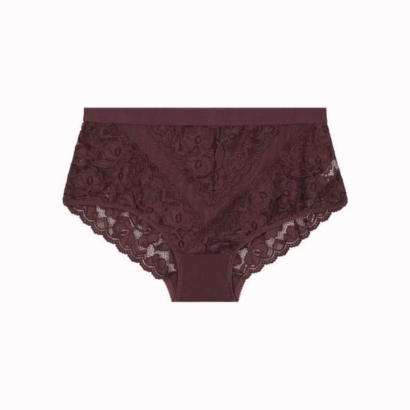 Büyük Beden Dantelli Tül Detaylı Lastikli Yüksek Bel Kadın Külot - Resim 7