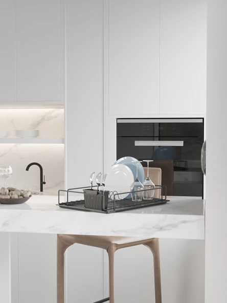 Premium Siyah Tek Katlı Bulaşıklık, Dayanıklı Paslanmaz Termoplastik Kaplama Tepsili, Kaşıklıklı - Resim 4