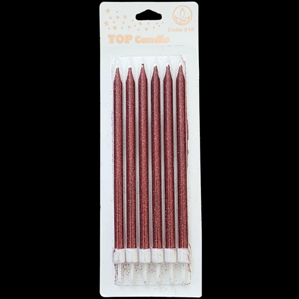 Kırmızı Simli İnce Uzun Pasta Mum 16 cm * 6 Adet ürün görseli 1