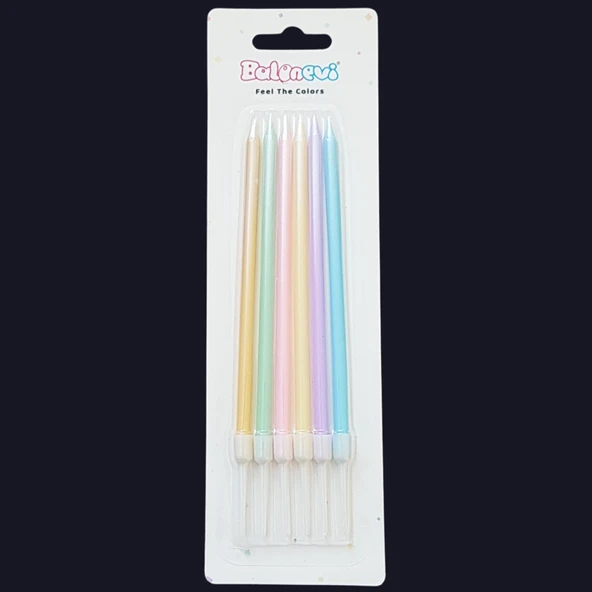 Karışık Parlak Makaron İnce Uzun Pasta Mum 13 cm * 6 Adet ürün görseli 1