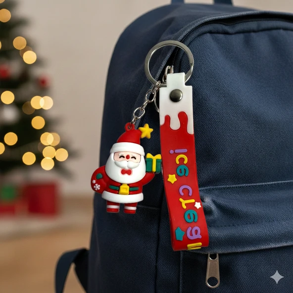 Noel Baba Figürlü Silikon Anahtarlık ve Çanta Aksesuarı ürün görseli 1