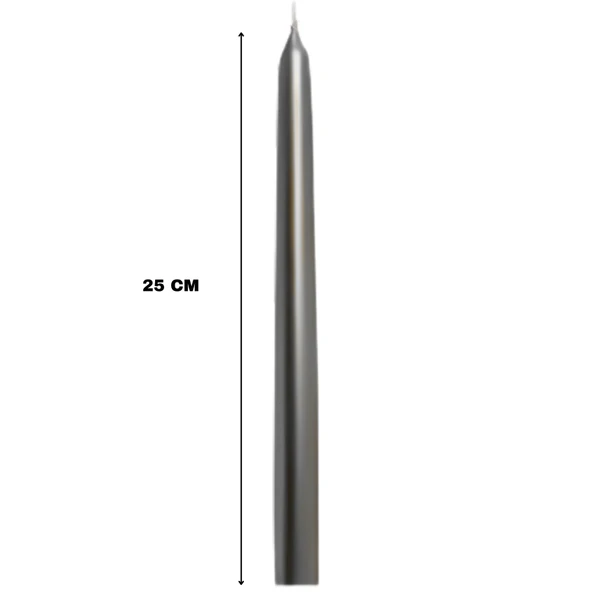 Gümüş Renkli Şamdan Mum 10 Lu Paket 25 cm - Resim 2