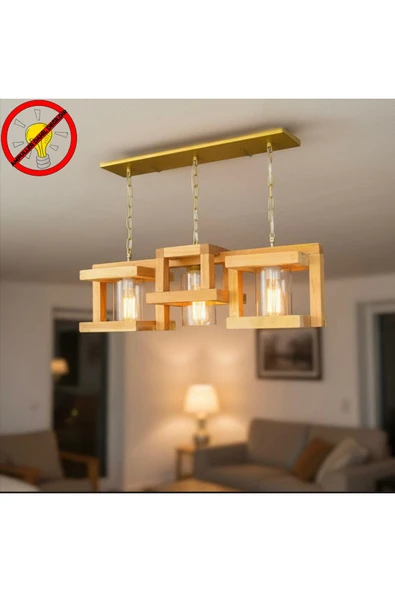 Dekoratif Ahşap Tasarım 3'lü Avize ürün görseli