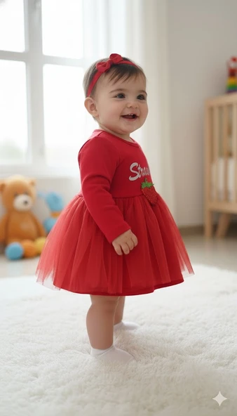 KIZ BEBEK YILBAŞI NOEL TEMALI ÇİLEK ELBİSE - Resim 3