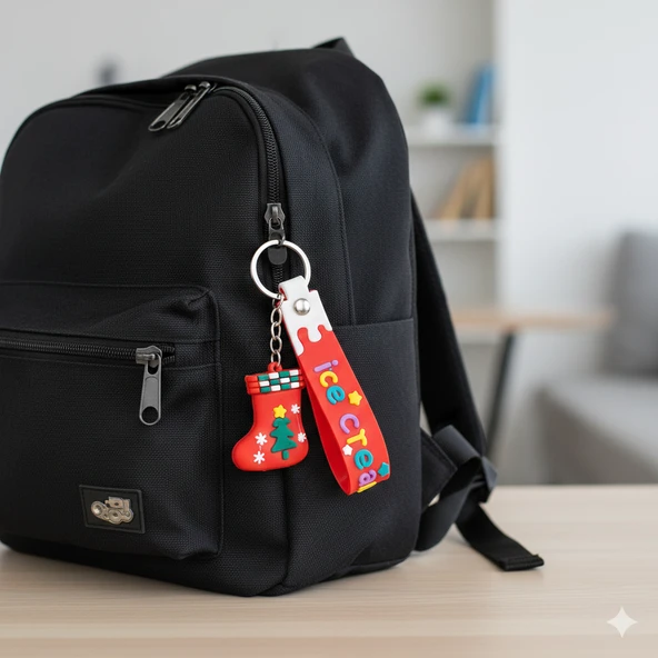 Yılbaşı Temalı Kırmızı Çorap Figürlü Silikon Anahtarlık ve Çanta Süsü - Resim 2