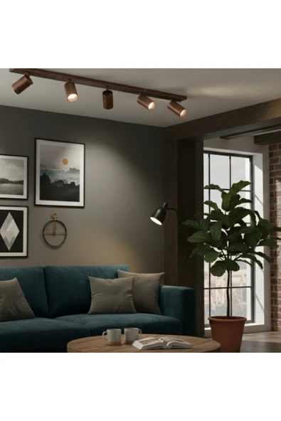 Beşli 5’li Bakır Eskitme Fırçalı GU10 LED Tavan Spot Hareketli Başlıklı Tasarruflu Modern Avize - Resim 2