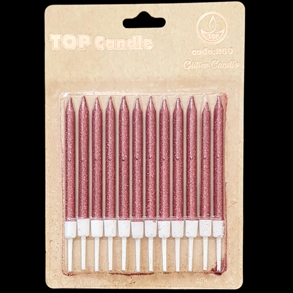 Kırmızı Simli İnce Uzun Pasta Mum 8 cm * 12 Adet ürün görseli 1