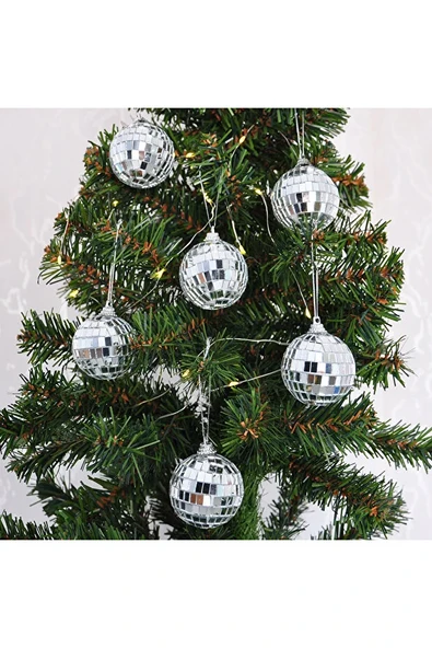 Yılbaşı Ağaç Süsleme 4 cm Aynalı Dekor Top 6 lı Disco Topu - Resim 2
