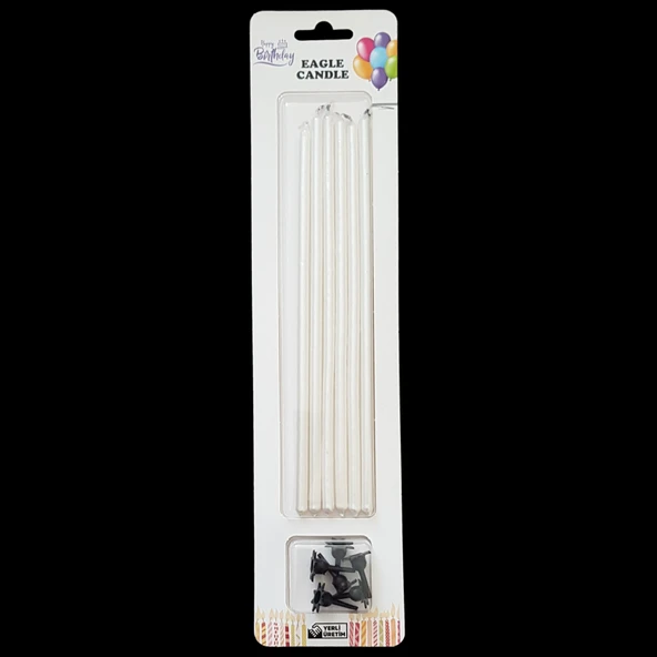 Sedef Metalik İnce Uzun Pasta Mum 20 cm * 6 Adet ürün görseli 1