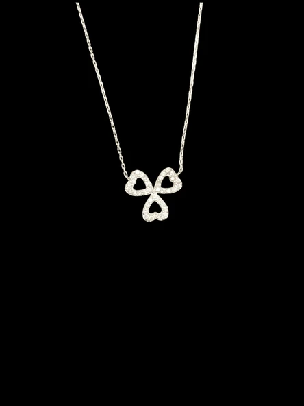 ?❤️ 925 Ayar İthal Gümüş Üçlü Kalp Yapraklı Yonca Kolye | Pırlanta Işıltılı Şans Sembolü ürün görseli 1