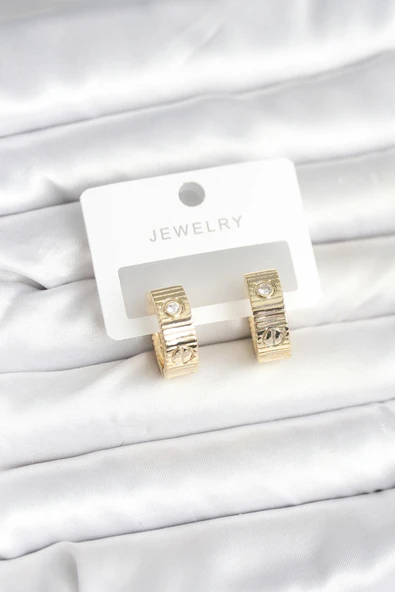 Pirinç Gold Renk Zirkon Taşlı Halka Kadın Küpe ürün görseli 1