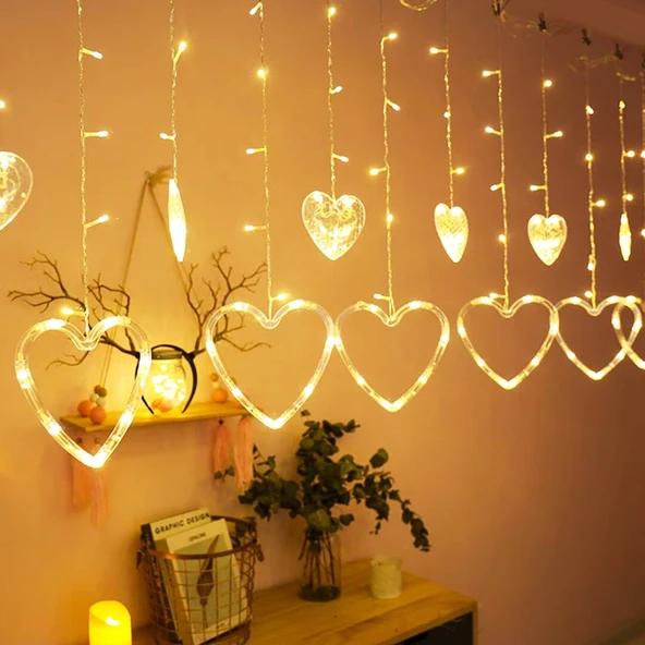 GÜN IŞIĞI - KALPLİ 3MT - FİŞLİ EKLEMELİ - FONKSİYONLU LUX SARKIT PERDE LED - DEKOR LAMBA (2818) ürün görseli 1