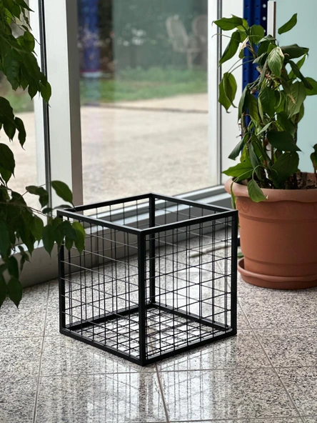 Metal Tel Kasa Sepet  - Depolama Kasası,  Sele Sepet  Siyah 30x30 cm H:40 cm - Resim 7