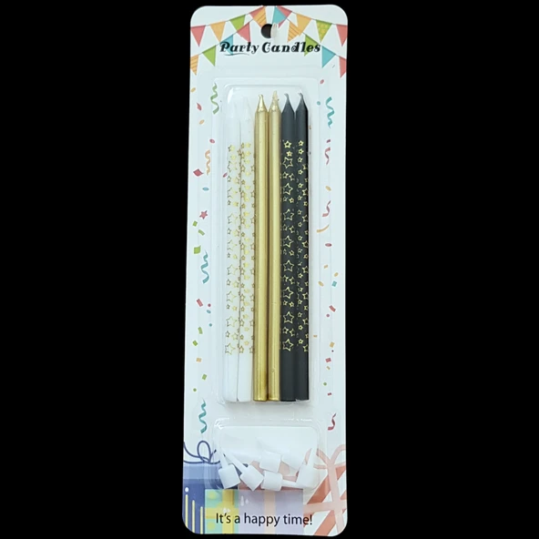 Yıldız Desenli İnce Uzun Pasta Mum 14 cm * 6 Adet ürün görseli 1