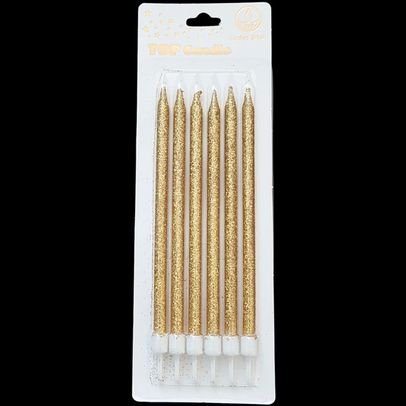 Altın Simli İnce Uzun Pasta Mum 16 cm * 6 Adet ürün görseli 1