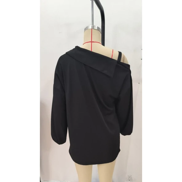 Lucky Life Kadın Tek Omuzdan Açık Askılı Uzun Kollu Yakalı önden Düğmeli Gömlek - Resim 7