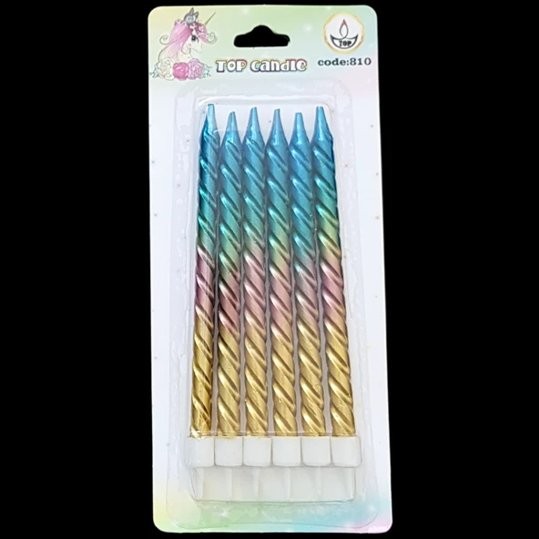 Spiral Metalik Karışık Renk Pasta Mum 12 cm * 6 Adet ürün görseli 1