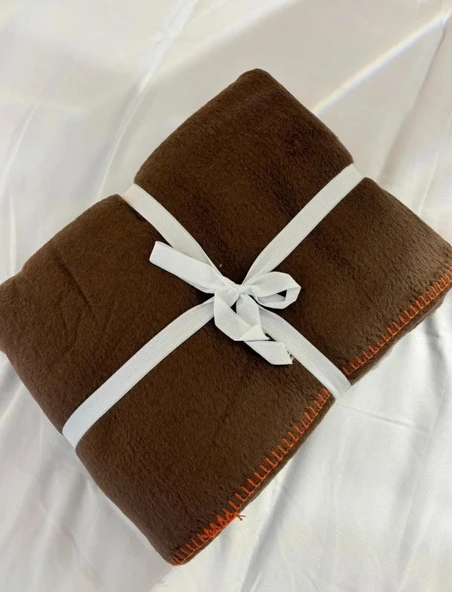 Çift Kişilik Düz Pamuklu Battaniye çift taraflı 200 + 220 kahverengi - Resim 2