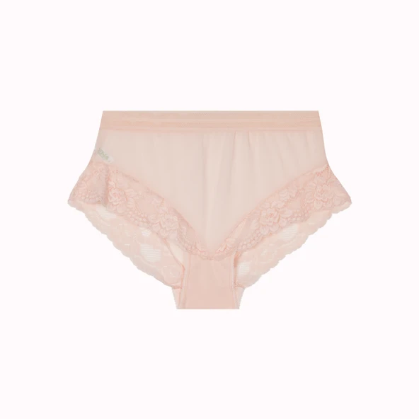 Büyük Beden Dantelli Tül Detaylı Lastikli Yüksek Bel Kadın Külot - Resim 9