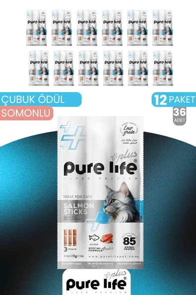 Plus 12'li Stick Somonlu Kedi Ödül Çubukları (12x15 Gr) ürün görseli 1