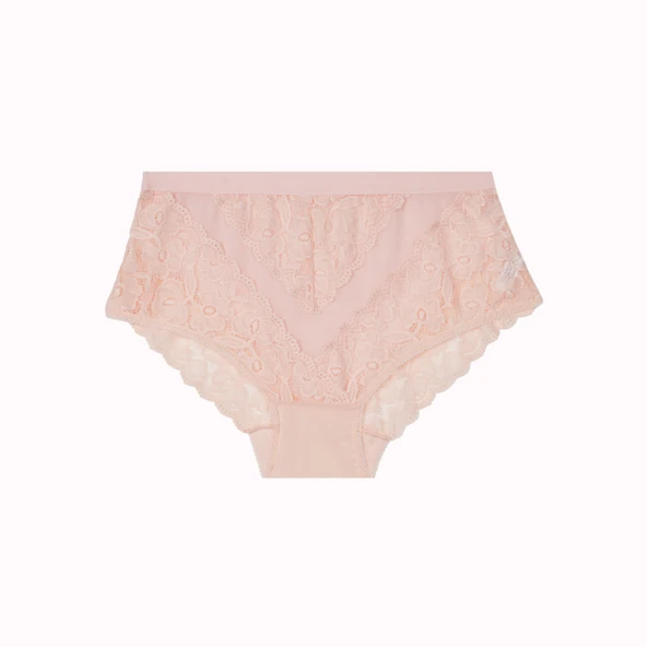 Büyük Beden Dantelli Tül Detaylı Lastikli Yüksek Bel Kadın Külot - Resim 5