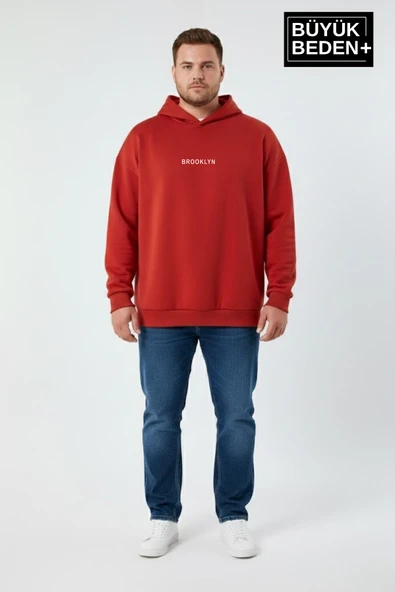 Erkek Büyük Beden Kapüşonlu Orta Brooklyn Baskılı Sweatshirt SPR26BSW961 - Resim 2