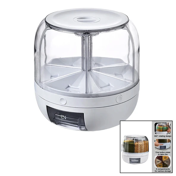 360° DÖNEBİLEN GIDA ORGANİZERİ 6 BÖLMELİ - 6KG. OTOMATİK DÜĞME MUSLUK (2818) ürün görseli 1