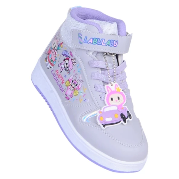 Prokids 4444 Gri-Lila Cırtlı Boğazlı Kız Çocuk Spor Ayakkabı ürün görseli