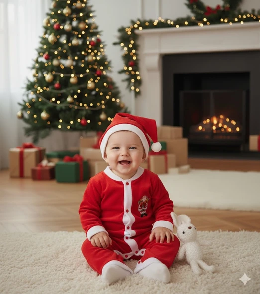 BEBEK YILBAŞI NOEL TEMALI NOEL BABA BASKILI TULUM ürün görseli 1