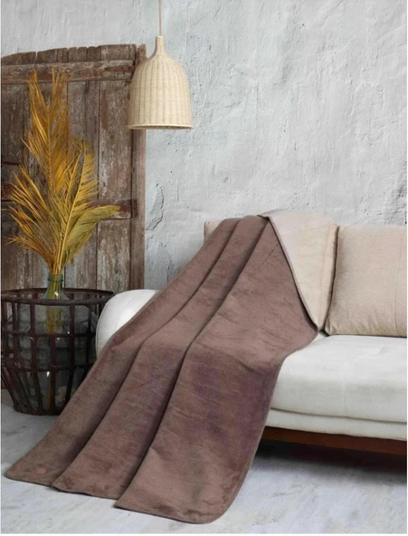 Çift Kişilik Düz Pamuklu Battaniye çift taraflı 200 + 220 kahverengi ürün görseli 1