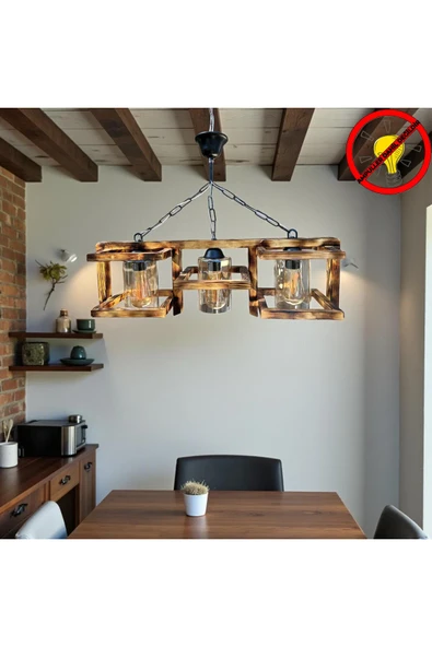 Dekoratif Ahşap Tasarım Üçlü Avize ürün görseli