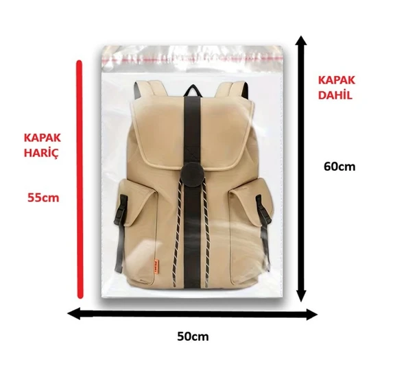 50 Adet (50X70+5) Opp Jelatin Bantlı Yapışkanlı Naylon Poşet - Resim 2