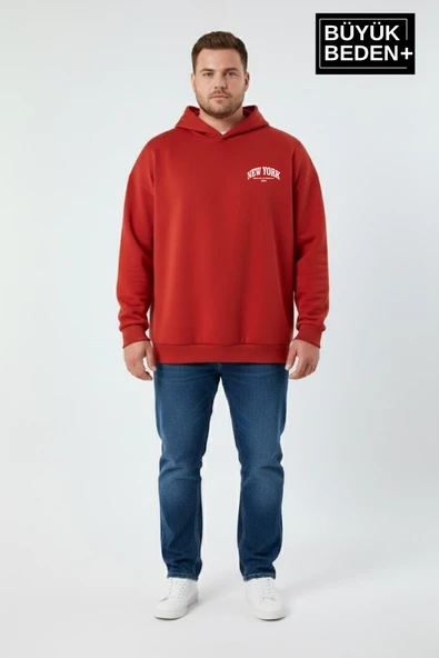 Erkek Büyük Beden New York Baskılı Kapüşonlu Sweatshirt SPR26BSW962 - Resim 6